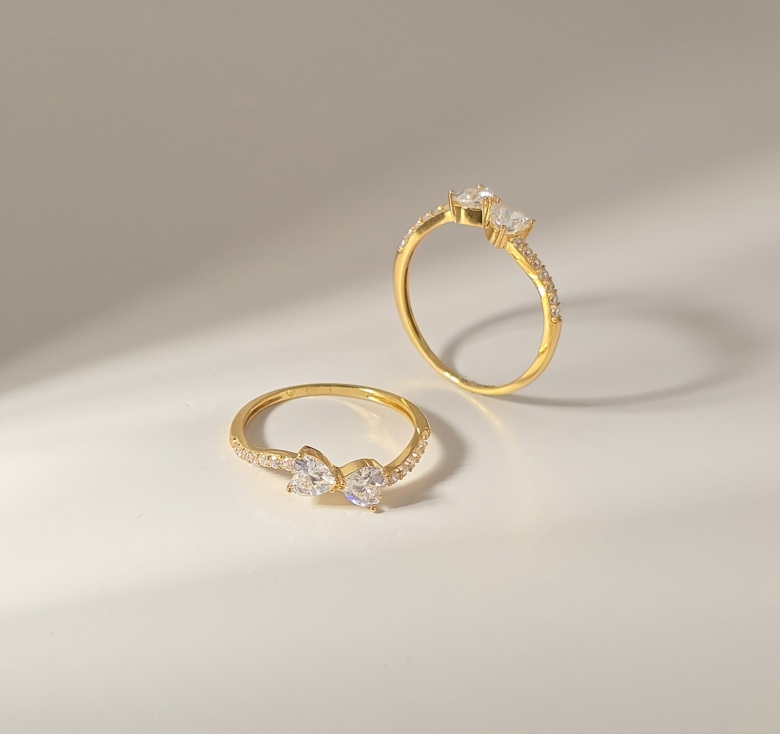 Nhẫn Nơ 2 Hột Tim 16K