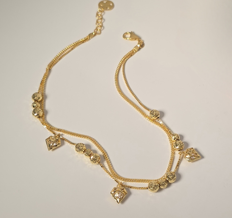 Lắc Chân Đôi Khúc Bi Tua Kim Cương 16K