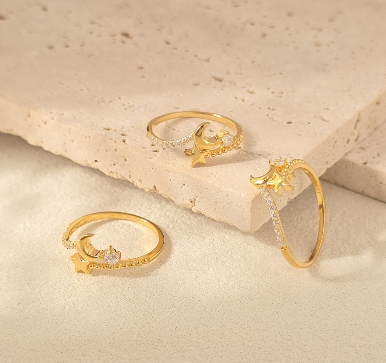 Nhẫn Trăng Sao Trơn 1 Hột 16K