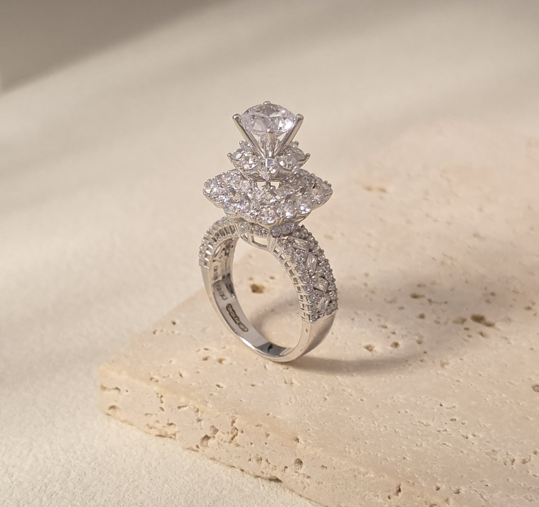 Nhẫn Chủ Vuông 2 Tầng Đá Tấm Italy