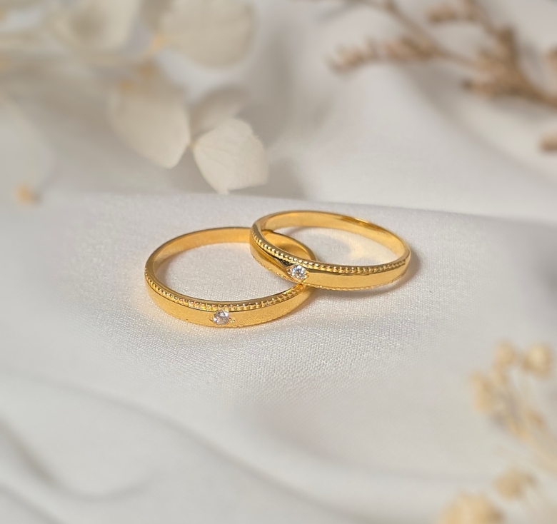 Nhẫn 1 Hột Trơn Viền Bi 16K