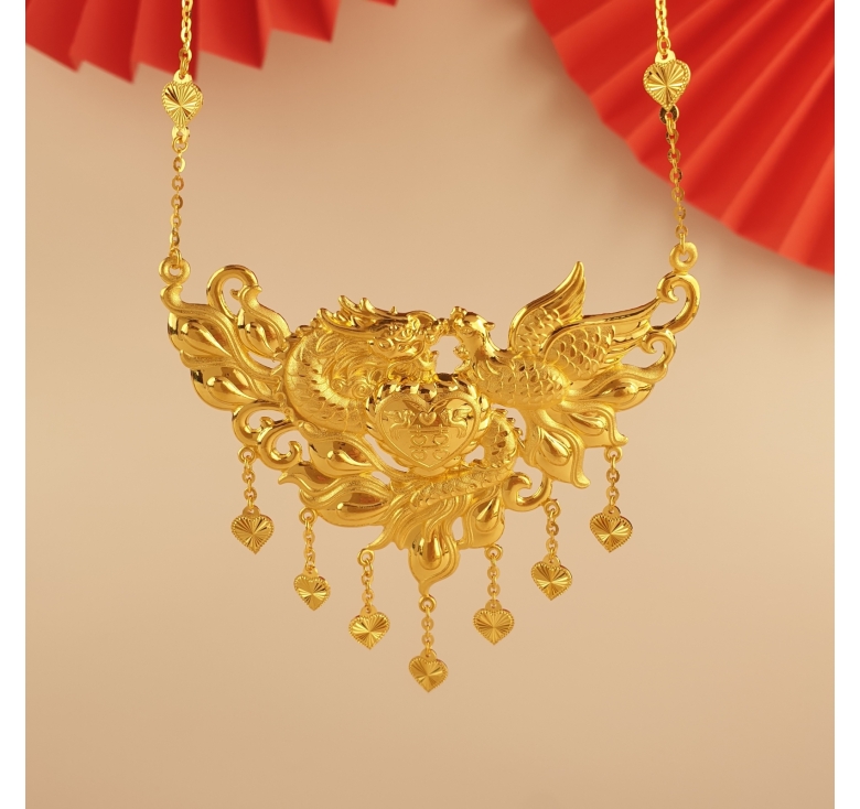 Dây Chuyền Cưới Long Phụng Tua Tim 23k