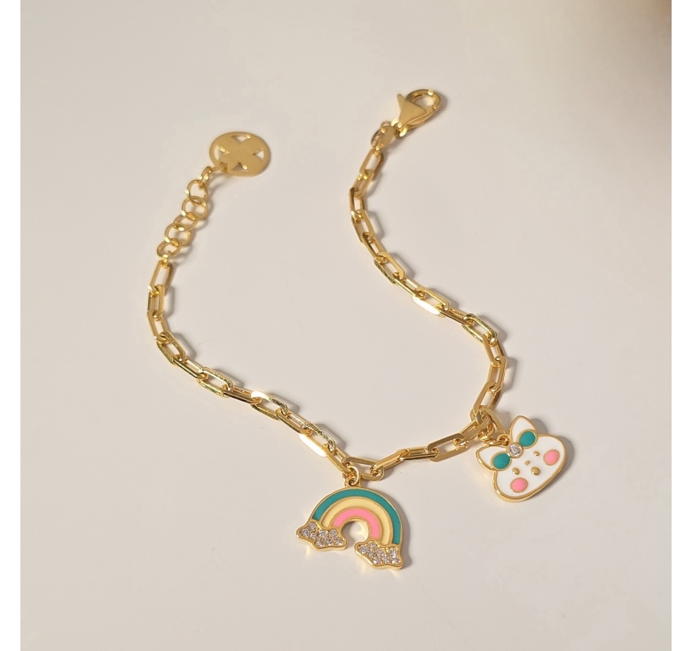 Lắc Xích Tua Thỏ Cầu Vồng Men Màu 16K