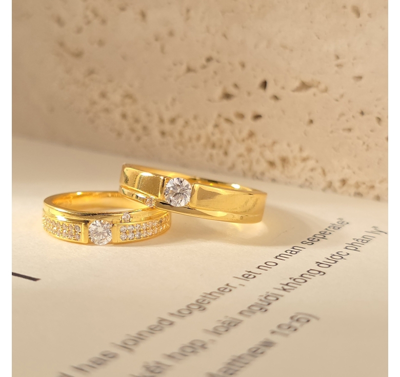 Nhẫn Nam 1 Hột - Nhẫn Nữ Đai Kết Tấm 16K