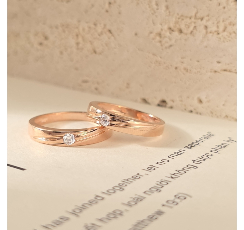 Nhẫn 1h Chéo Nổi Trơn Hồng Italy