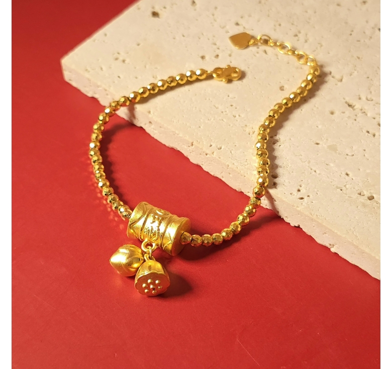 Lắc Bi Ống Trúc 2 Tua Sen 24K