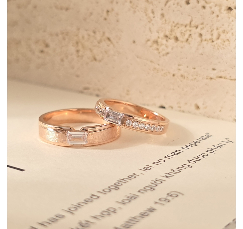 Nhẫn 1h Cn Đai Nhám Hồng + Nhẫn 1h Cn Đai Ktấm Hồng Italy 