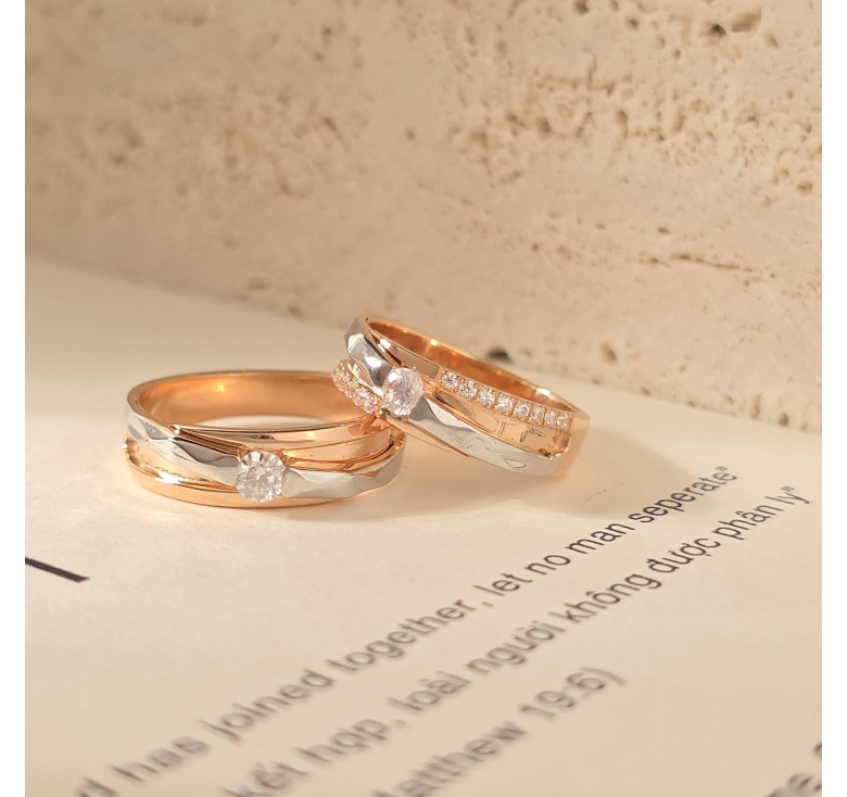 Nhẫn 1h Bản Hồng Chéo Nổi Trắng Italy