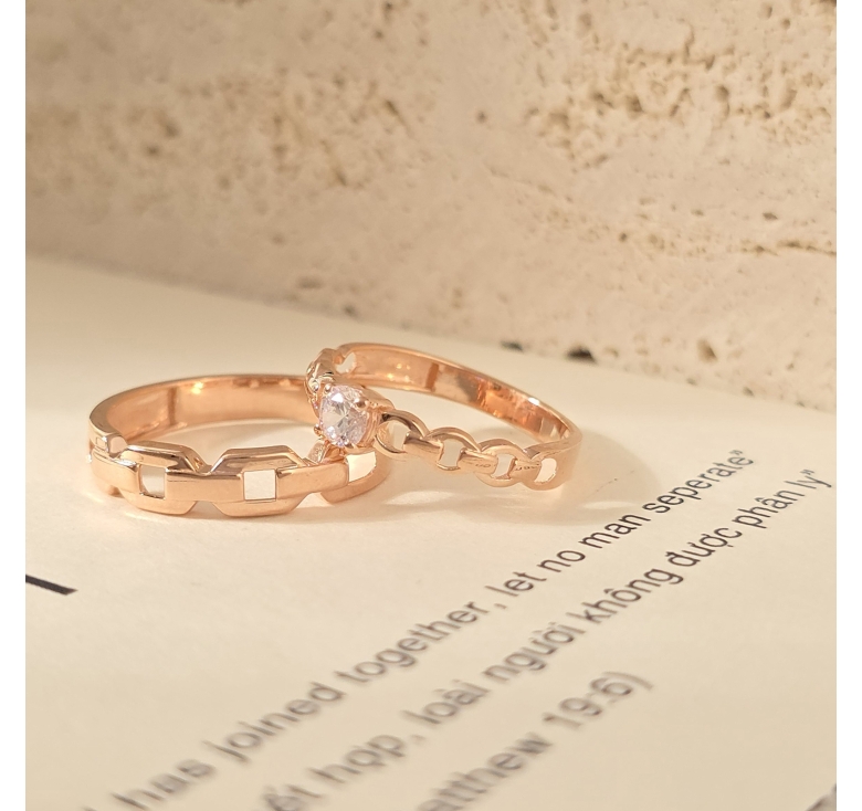 Nhẫn Xích Hồng Trơn + Nhẫn 1h Xích Hồng Italy 