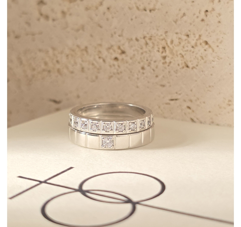 Nhẫn 1h Khúc Vuông Trơn + Nhẫn Khúc Vuông Ktấm Italy