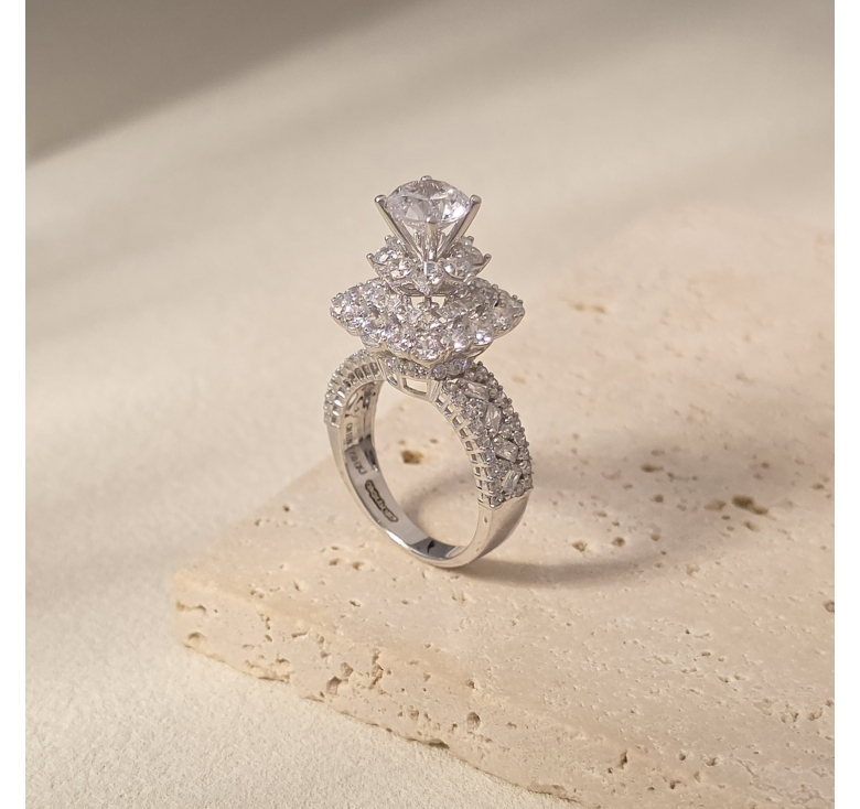 Nhẫn Chủ Vuông 2 Tầng Đá Tấm Italy