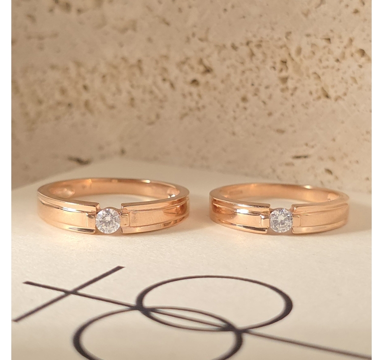 Nhẫn 1h Trắng Sọc Nổi Trơn Hồng  Italy 