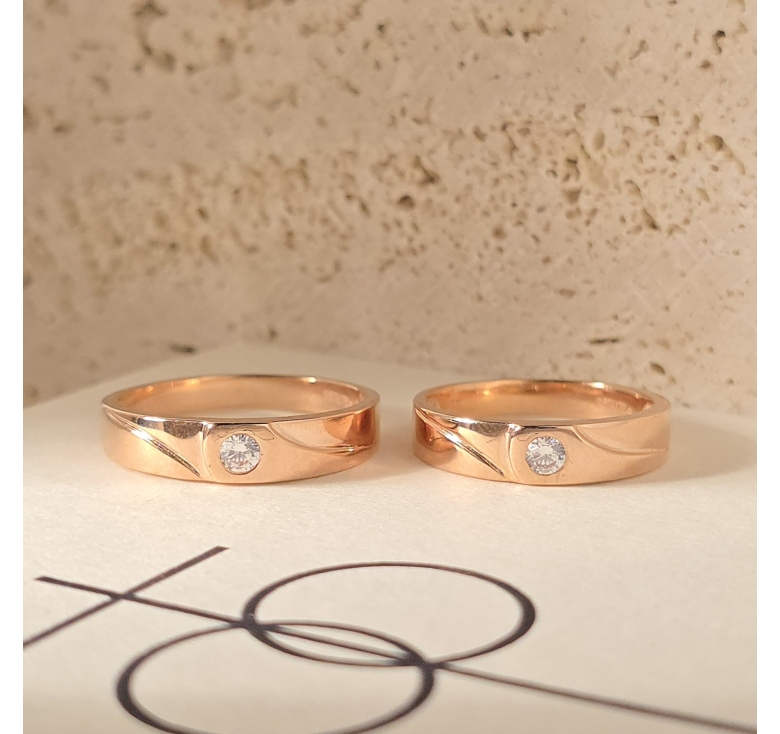 Nhẫn 1h Xéo Trơn Hồng Italy 