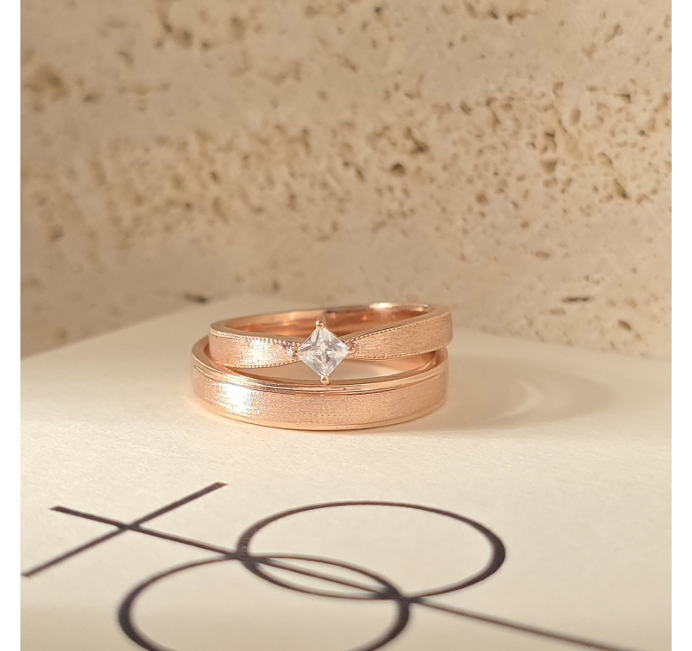 Nhẫn Bản Cát + Nhẫn 1h Thoi Đai Cát Hồng Italy