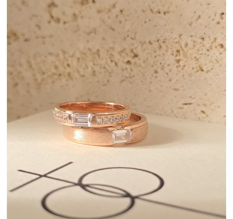 Nhẫn 1h Cn Đai Nhám Hồng + Nhẫn 1h Cn Đai Ktấm Hồng Italy 