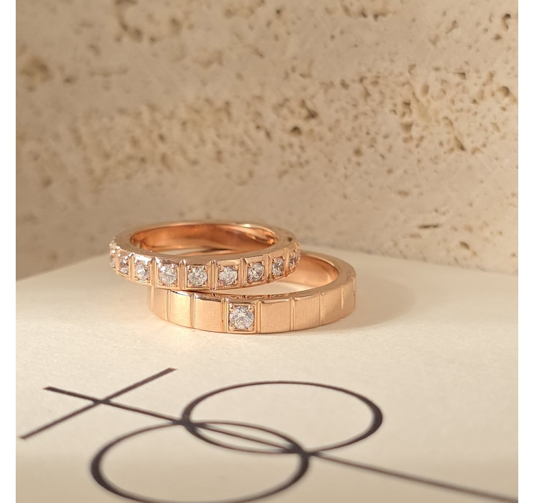 Nhẫn 1h Khúc Vuông Trơn Hồng + Nhẫn Khúc Vuông Tấm Italy