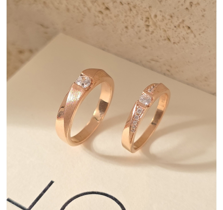 Nhẫn 1h Xéo Cát + Nhẫn 1h Xéo Cát Tấm Hồng Italy 