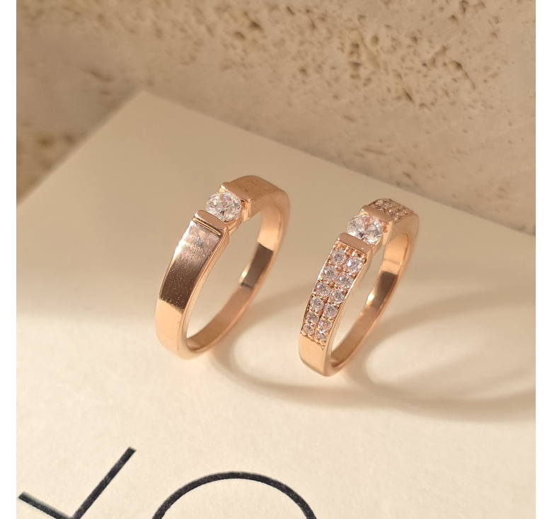 Nhẫn 1h Đai Trơn Hồng + Nhẫn 1h 2 Hàng Tấm Hồng Italy