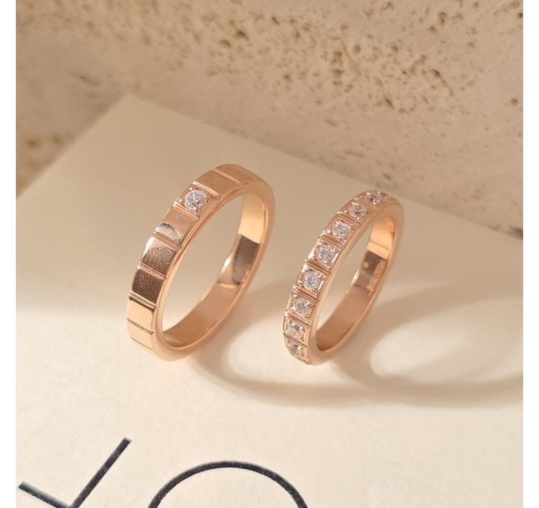 Nhẫn 1h Khúc Vuông Trơn Hồng + Nhẫn Khúc Vuông Tấm Italy