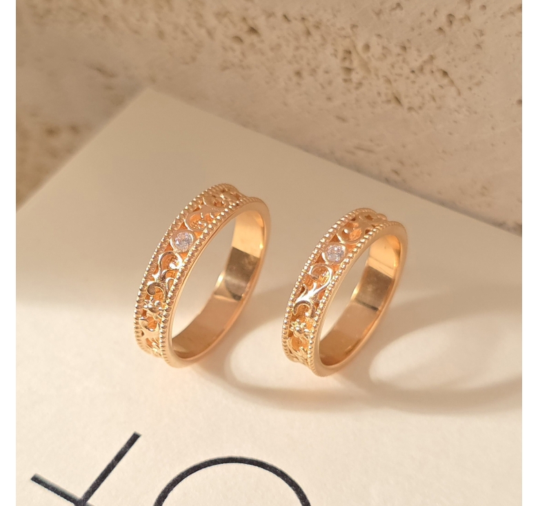 Nhẫn 1h Hoa Văn Hồng Italy 