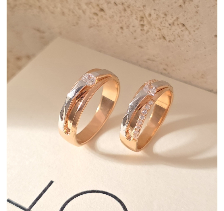 Nhẫn 1h Bản Hồng Chéo Nổi Trắng Italy