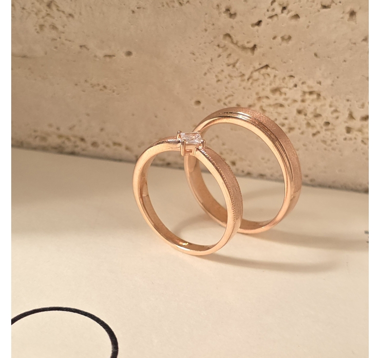 Nhẫn Bản Cát + Nhẫn 1h Thoi Đai Cát Hồng Italy