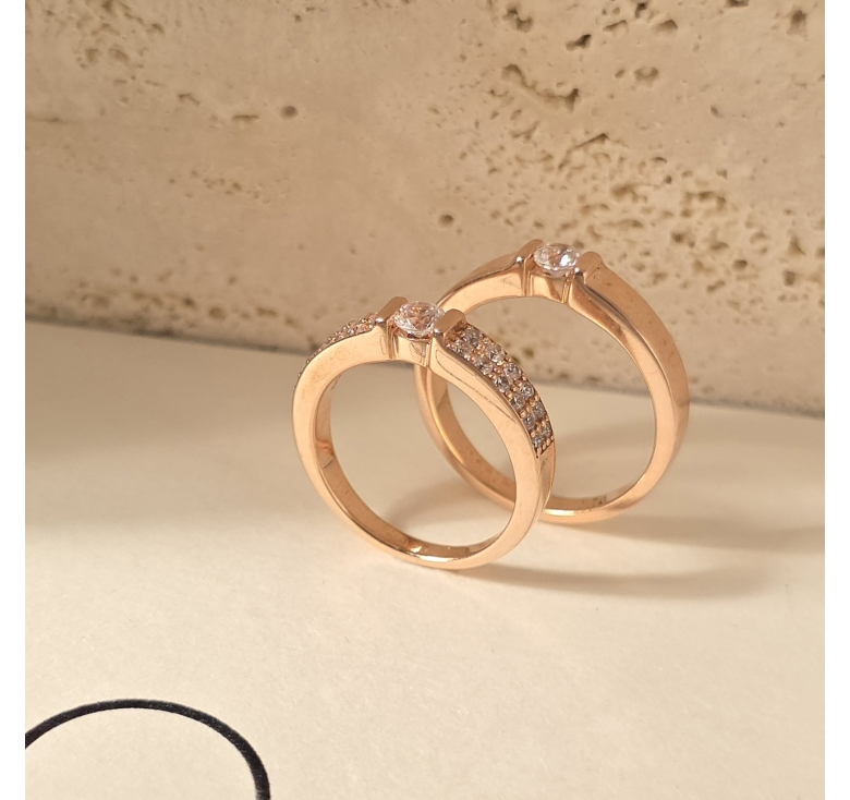 Nhẫn 1h Đai Trơn Hồng + Nhẫn 1h 2 Hàng Tấm Hồng Italy