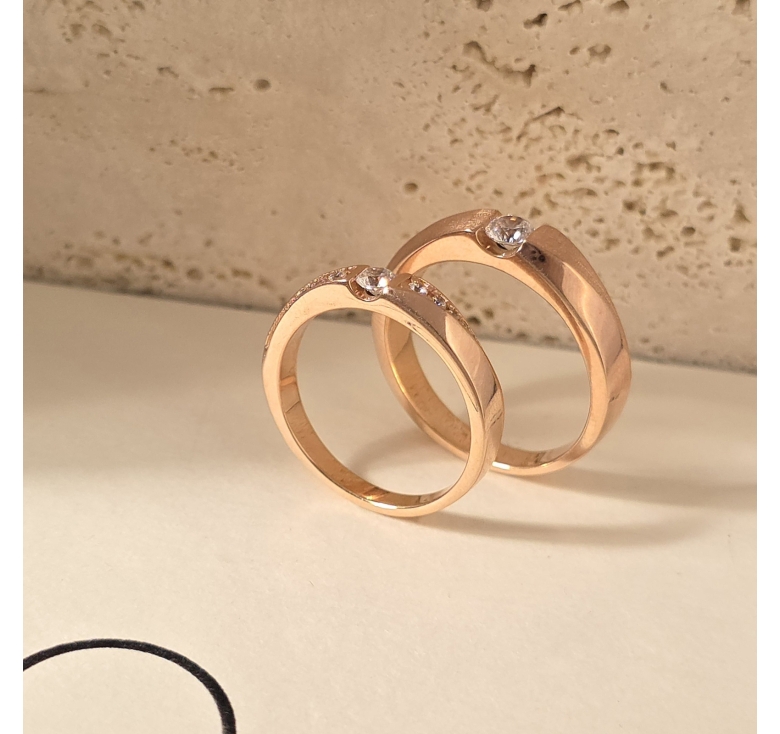 Nhẫn 1h Xéo Cát + Nhẫn 1h Xéo Cát Tấm Hồng Italy 