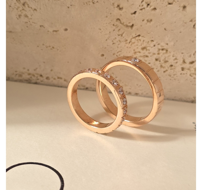 Nhẫn 1h Khúc Vuông Trơn Hồng + Nhẫn Khúc Vuông Tấm Italy