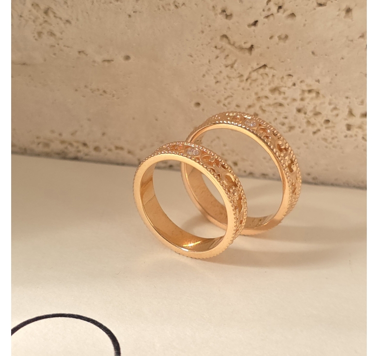 Nhẫn 1h Hoa Văn Hồng Italy 