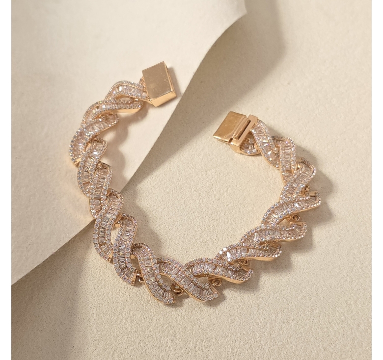 Lắc Xoắn Lật Baguette Tấm Hồng Italy 