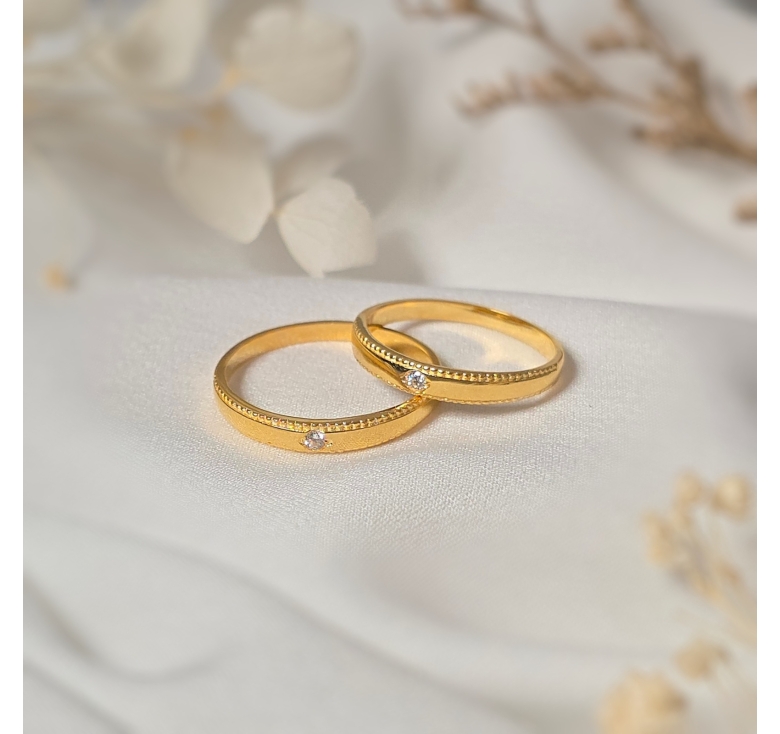 Nhẫn 1 Hột Trơn Viền Bi 16K